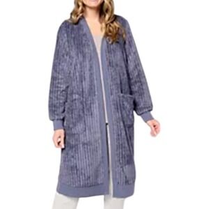 Berkshire Homewear Duster Cardigan Open Front Pockets Loungewear‎ Blue M
